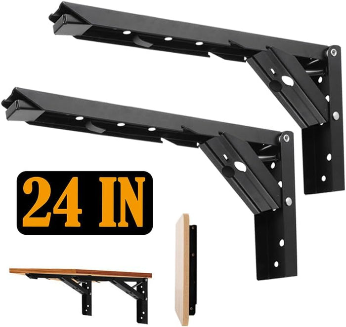RedCall 24inch Floating Shelf Bracket,Garage Heavy Duty Folding Shelf Brackets,Wall Mounted Collapsible Shelf Bracket,Max Load 330lb,(Pack of 2, No Board)