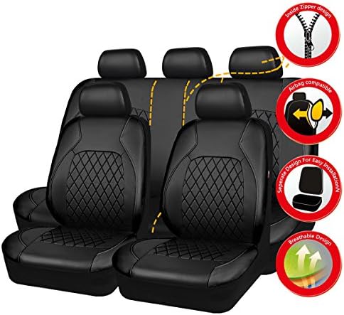 Universal Deluxe Pu Luxury Vinyl Faux Leather Car Seat Covers Full Set, Airba...
