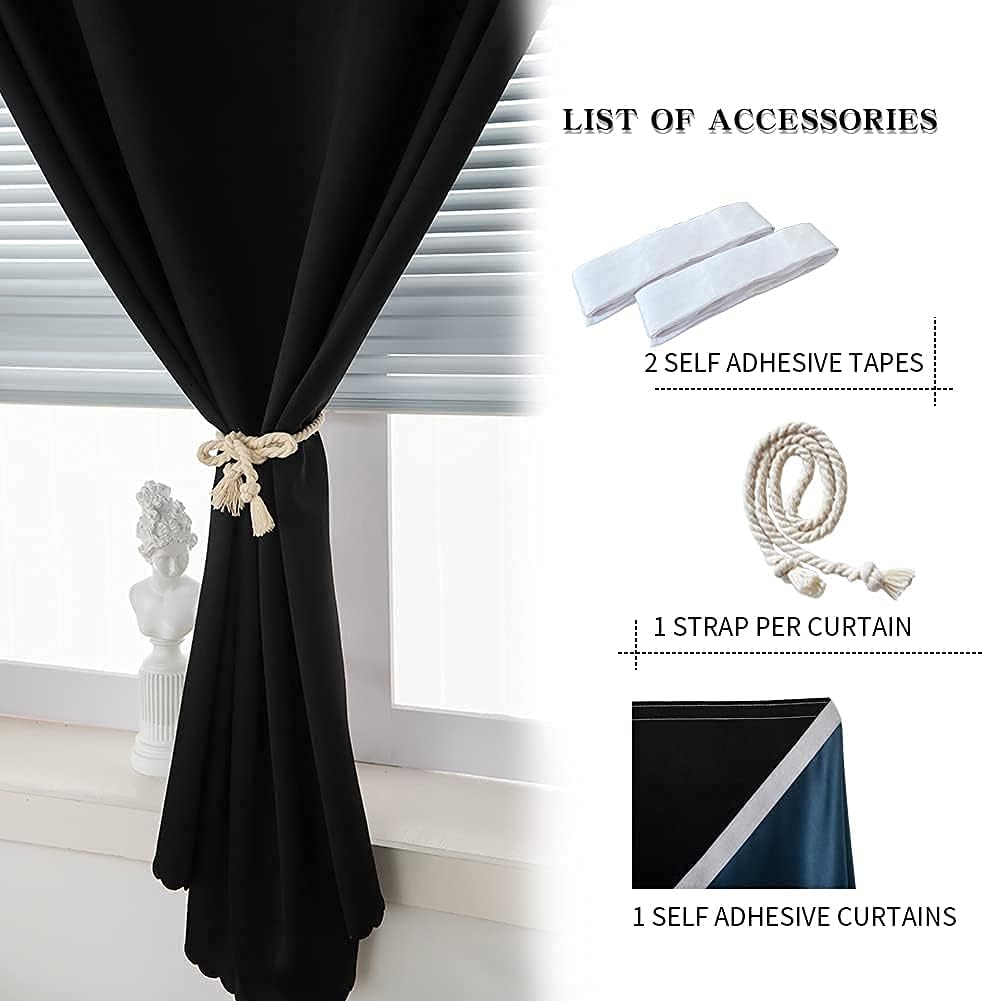 JILRON Adhesive Curtain 100% Blackout No-Drill Easy Install for Bedroom Blind...