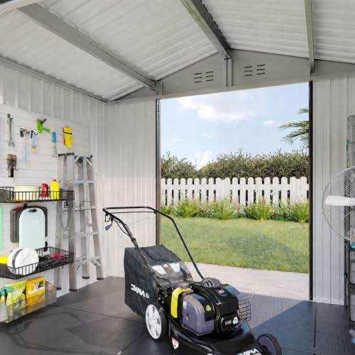 Aoxun 8'x6' Shed with Floor Galvanized Steel Outdoor Storage Shed Brown