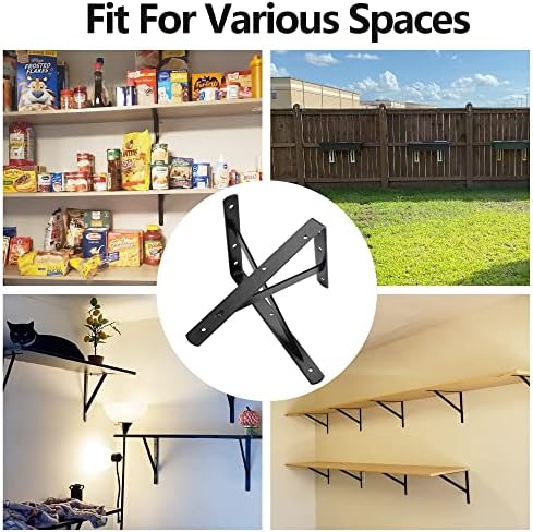 Heavy Duty Shelf Brackets, 12 x 8 Inch Black Metal L Brackets, 6 Pack