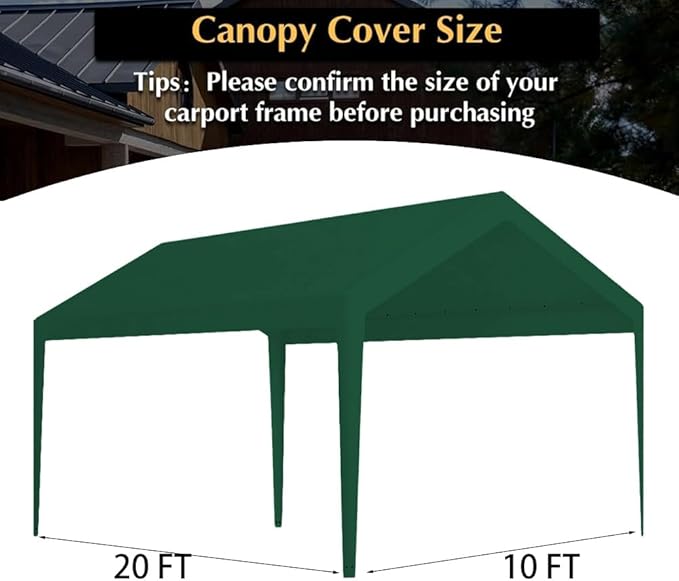 Rutile 10 x 20 FT Carport Replacement Cover, Heavy Duty Car Tarp Canopy Tent