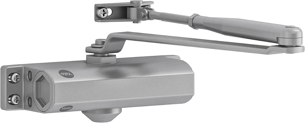 Yale High Door Closer, Silver, Metal, Stainless Steel, Black Finish, Screw-In...