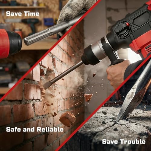 GEINXURN SDS MAX Chisels, 4PCS 12-Inch Long Masonry Chisel Bit Set, 40Cr Stee...