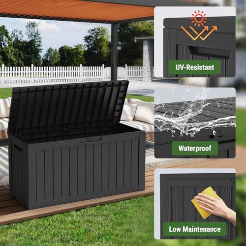 Mars Villa 75 Gallon Deck Box, Outdoor Storage Box, Outside Bin, Black
