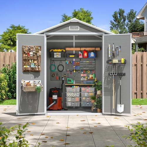 Aoxun 6x4 FT Outdoor Storage Shed, Outdoor Resin Shed with Floor, Gray