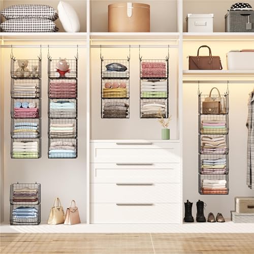 X-cosrack 5 Tier Closet Hanging Organizer, Clothes Hanging Shelves with 4 Han...