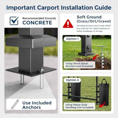HOMSHADE 10x15FT Heavy Duty Metal Carport with 132° Steep Anti-Pooling Roof