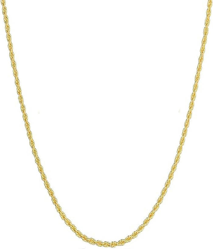14k Yellow Gold Solid Rope Chain Necklace for Women and Men Jewelry with Lobster Clasp