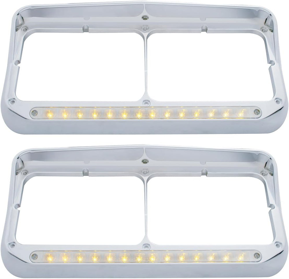 United Pacific 32352P2 Chrome Rectangular 14 LED Dual Headlight Bezel w/Visor...