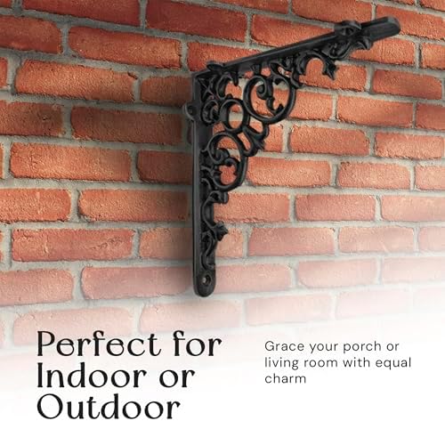 NACH Decorative Shelf Brackets, 4 Pack of 6 x 1.3 x 6 inch, Black Cast Iron S...