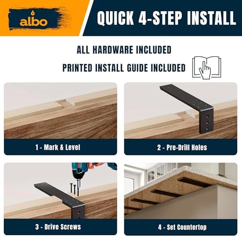 ALBO 10 Inch Countertop Brackets, 2 Pack Heavy Duty Steel L Brackets, Black