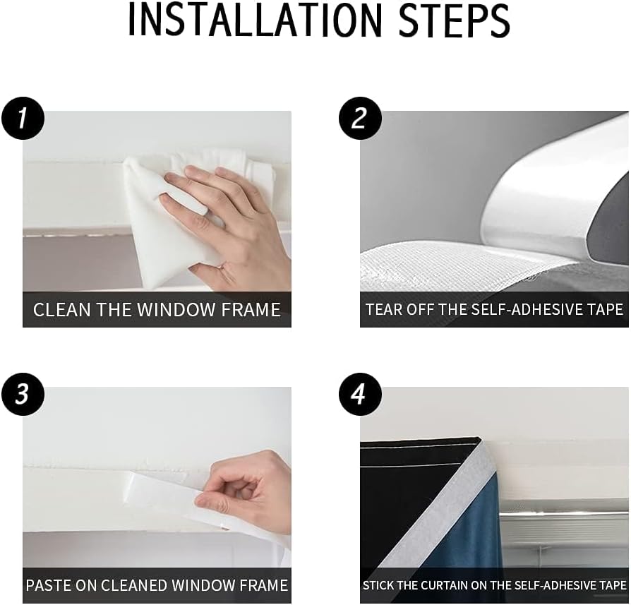 JILRON Adhesive Curtain 100% Blackout No-Drill Easy Install for Bedroom Blind...