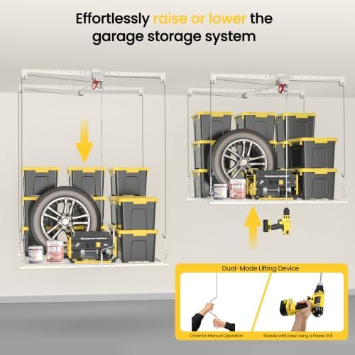 Overhead Garage Storage Rack for 10-12ft Ceiling, Heavy-duty 4x4 FT Garage Ce...