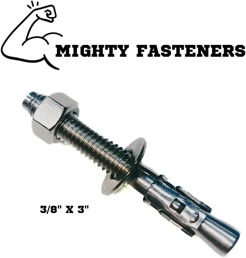 Mighty Fasteners 304 Stainless Steel Wedge Anchors 3/8" X 3" - 25 Pack