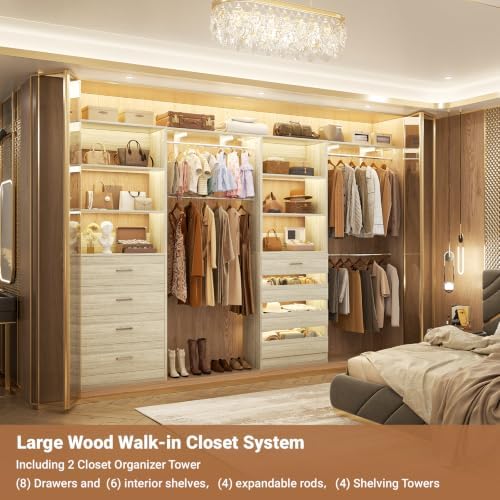 Aheaplus Closet System, Wood Closet Organizer System with 8 Drawers &4 Rods