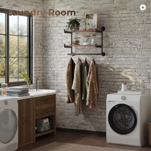 30in Industrial Pipe Clothing Rack, 2-Tier Wall Mounted