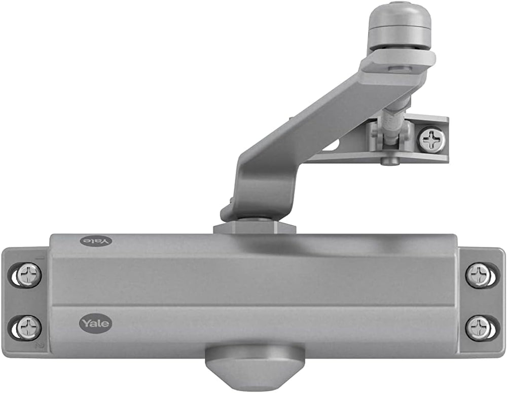 Yale High Door Closer, Silver, Metal, Stainless Steel, Black Finish, Screw-In...