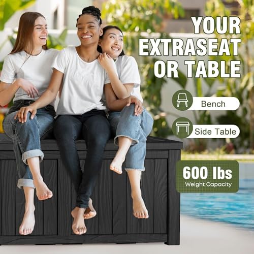 150 Gallon Outdoor Storage Box Patio Deck Box Waterproof, Resin Lockable Outs...