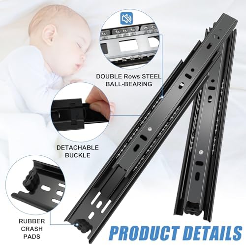 22 inch Drawer Slides 4 Pairs (8pcs) Full Extension Ball Bearing Drawer Rails...