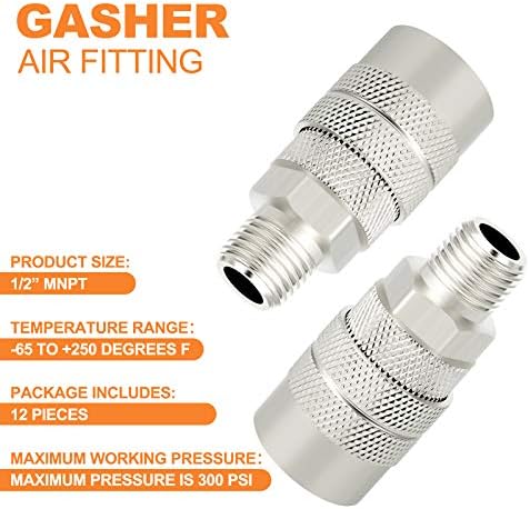 GASHER 12PCS 1/2-Inch Male Industrial Coupler,1/4 Basic Flow Quick Connect Ai...