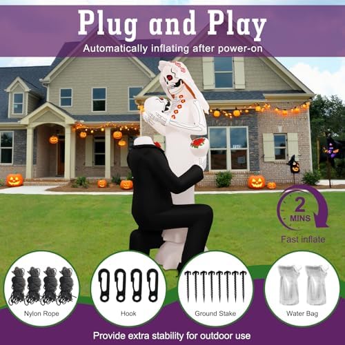 Halloween Inflatables Giant 8Ft Tall Skeleton Couple Day of The Dead Outdoor ...