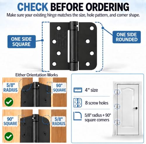 4 Inch Self Closing Door Hinges, Spring Hinges Self Closing Matte Black