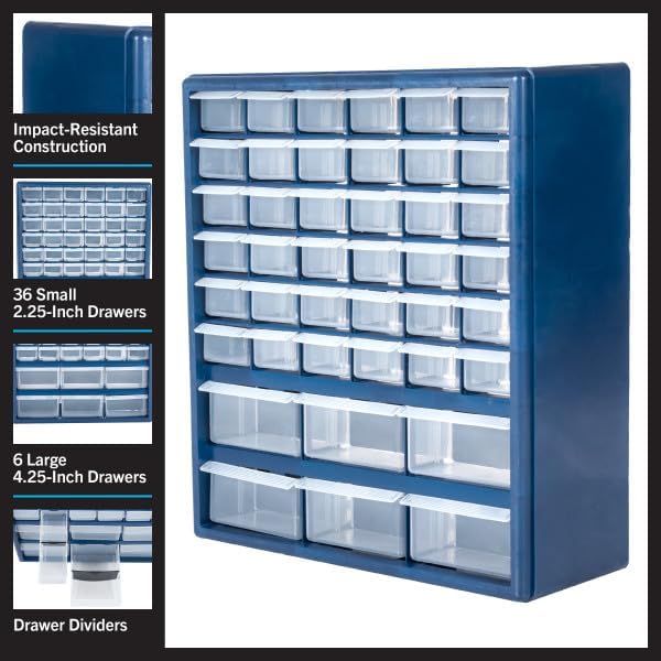 Plastic Storage Drawers – 42 Compartment Organizer – Desktop or Wall Mount Co...