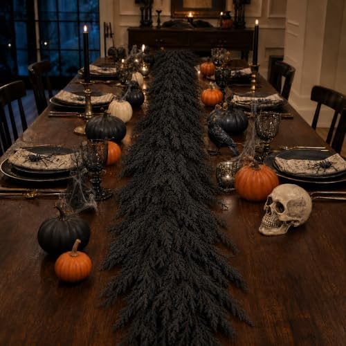 Black Halloween Mantle Garland Decor Gothic Garlands for Decorations 6Ft Fire...