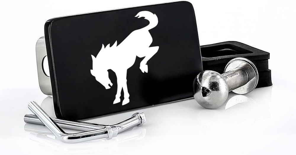 Ford Bronco Horse Logo Black Rectangular Trailer Tow Hitch Cover Plug (2&quot...