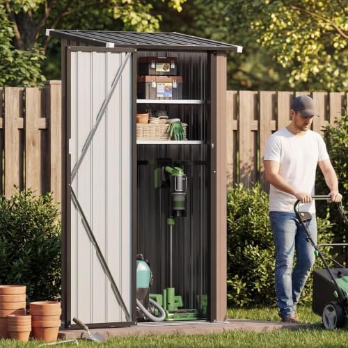 Aoxun Outdoor Storage Cabinet Shed with Floor, Small Vertical Cabinet