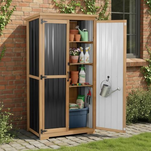 Outdoor Storage Cabinet with Shelves, Weatherproof Tool Shed for Patio