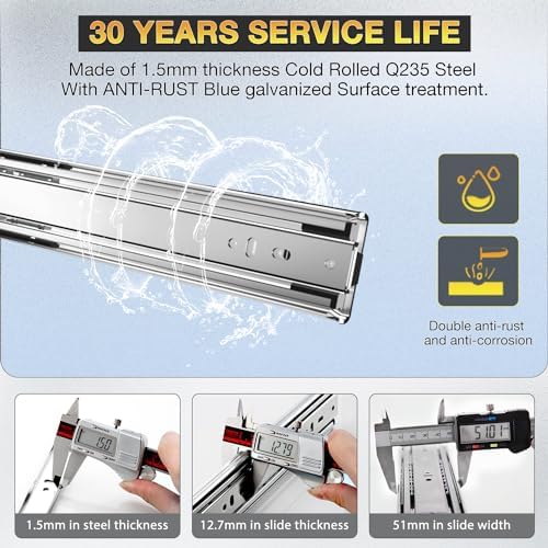 YENUO Heavy Duty Drawer Slides Full Extension Ball Bearing 12–40 Inch 150LB