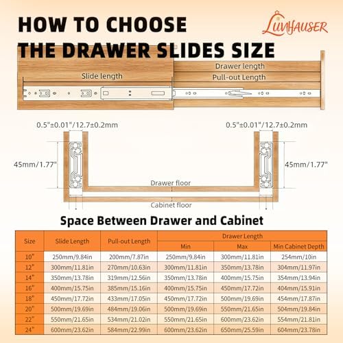 10 Pair Side-Mount 3-Section Full Extension Drawer Slides,16 Inch, Extra-Thic...