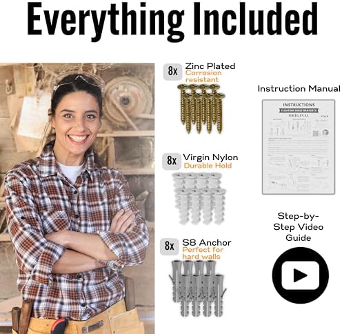 EVALD 8 Inch Floating Shelf Brackets, Hidden Shelf Brackets for Floating Shel...