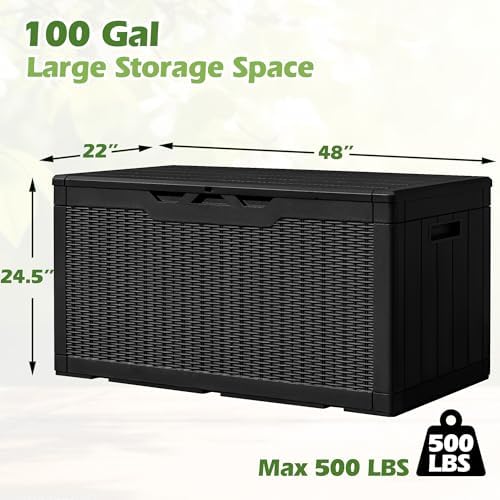 Greesum 100 Gallon Resin Deck Box Large Outdoor Storage, Imitation Rattan Wea...