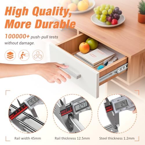 Drawer Slides Ball Bearing 3 Folds Full Extension Side Mount Cabinet Runners ...