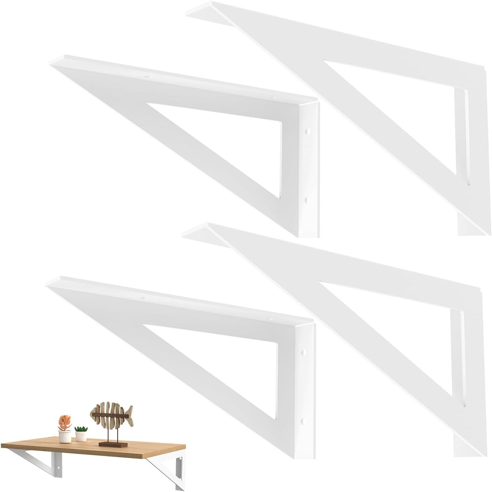 BRATA White Shelf Brackets 10 Inch, Brackets for Shelves, 4 Pack