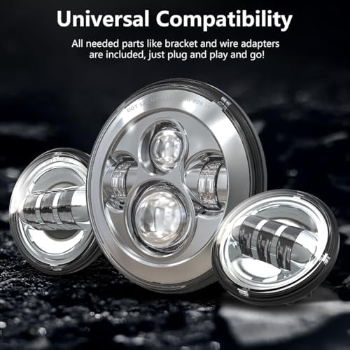 7 inch LED Headlight Fog Passing Lights DOT Kit Ring Motorcycle for Touring R...