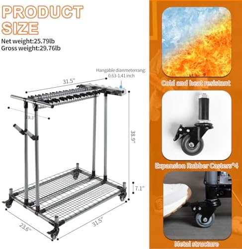 Garden Tool Storage Rack with Wheels Heavy-Duty Organizer for Garage, Yard, a...