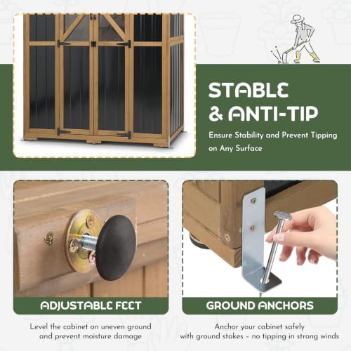 Outdoor Storage Cabinet, Weatherproof Garden Shed with 6 Shelves for Tools
