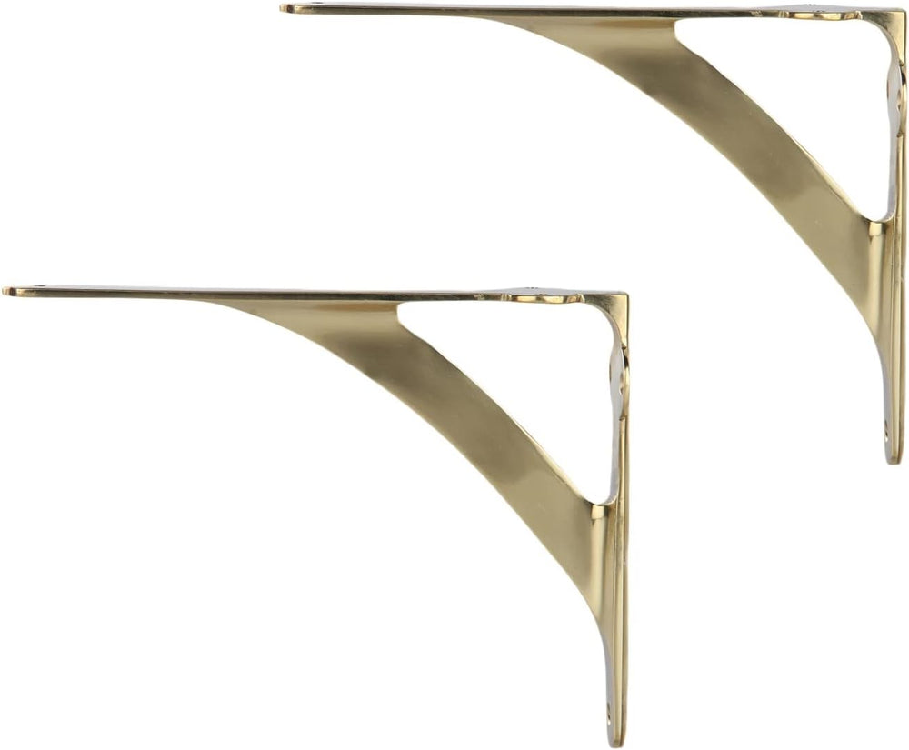 A29 Solid Brass Shelf Brackets, 7.38 x 9.88 in, Polished Brass, Set of 2