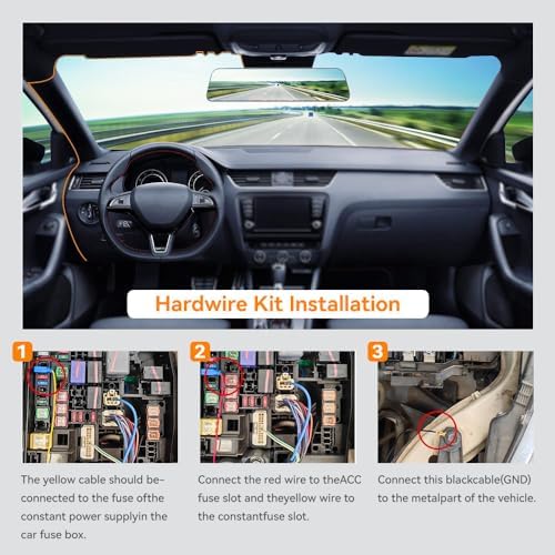 WOLFBOX 4A USB C Dash Cam Hardwire Kit 11.48ft Total, 24/7 Parking Monitor