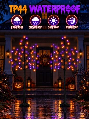 2Pack 5FT 200LED Black Halloween Tree with Purple and Orange Lights