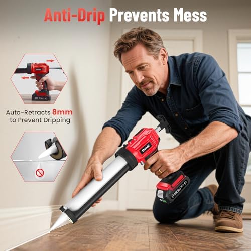 Electric Caulking Gun, Cordless Caulk Gun with 2x 2.0Ah Batteries