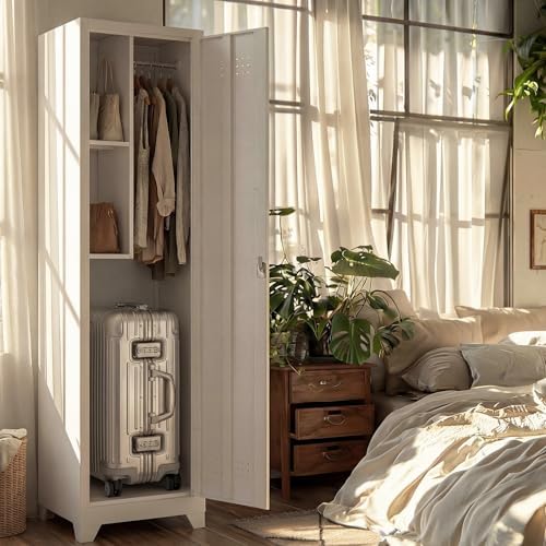 Slim Broom Storage Cabinets, Metal Cabinet with Shelves and Hanging Rod, 15.7...