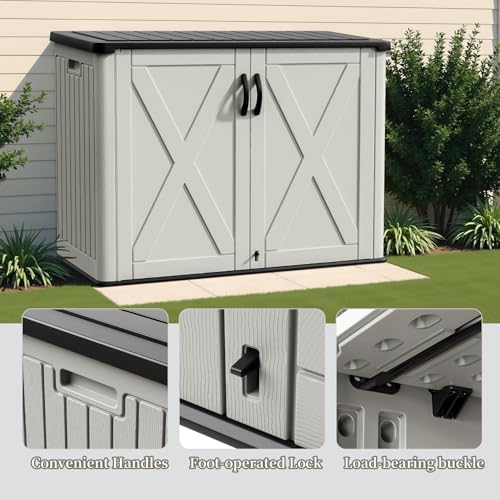 Patiowell Resin Outdoor Storage Cabinet, 26 Cu.ft Horizontal Storage Shed