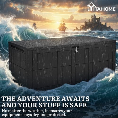 YITAHOME 200 Gallon Large Outdoor Storage Box XL Resin Deck Box with Lock