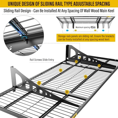 1.64x4ft Adjustable Rail Wall Garage Storage Shelf, for Tool Room, Storage Ro...