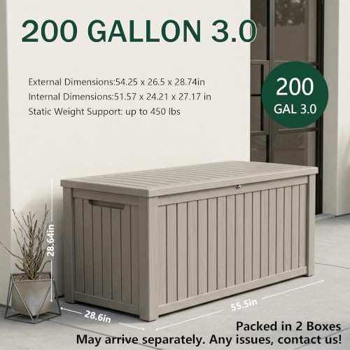 Outdoor Storage Box,200 Gallon Waterproof Deck Box [Upgraded 3.0]